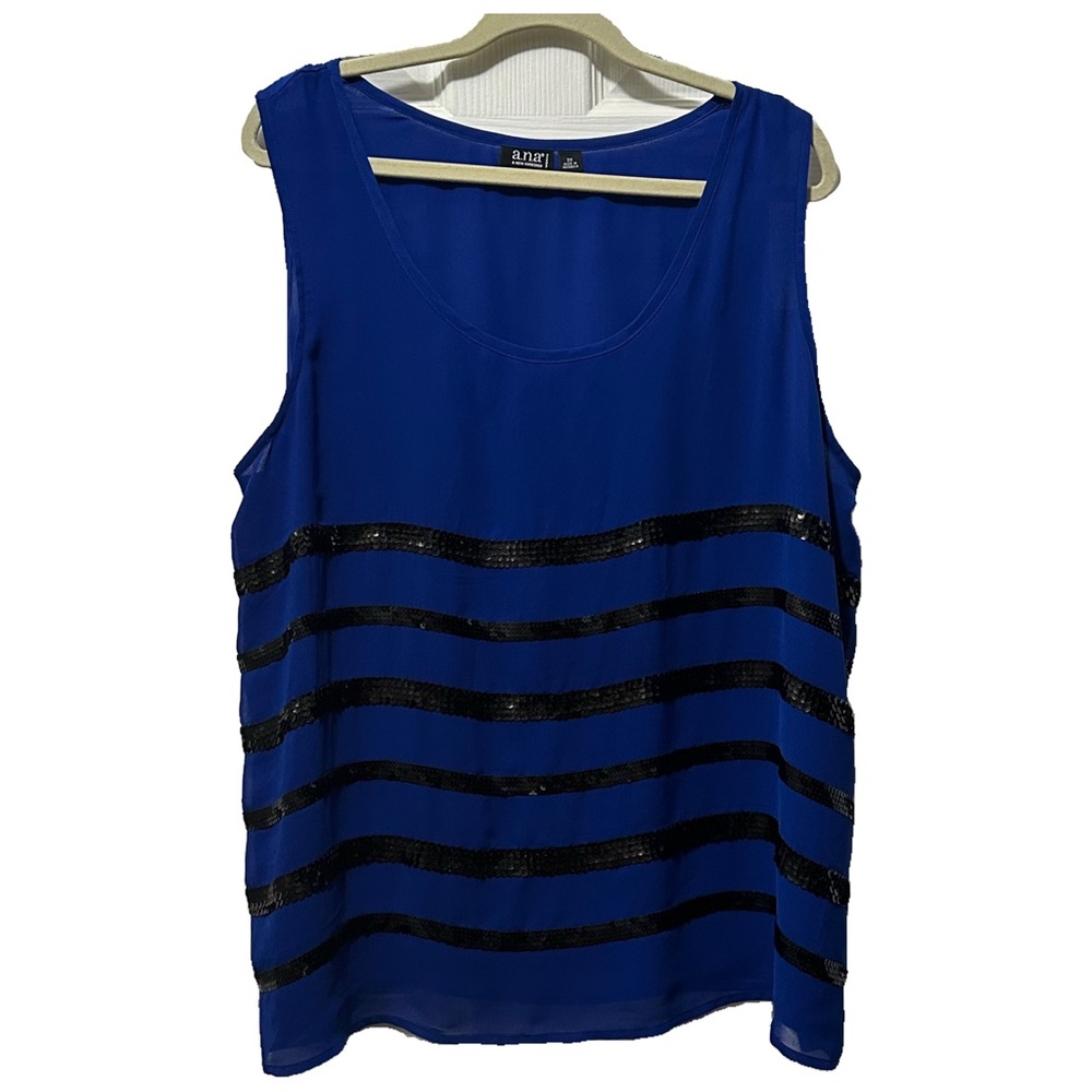 a.n.a Royal Blue Sleeveless Top with Black Sequin Stripes Women’s Plus Size 2X